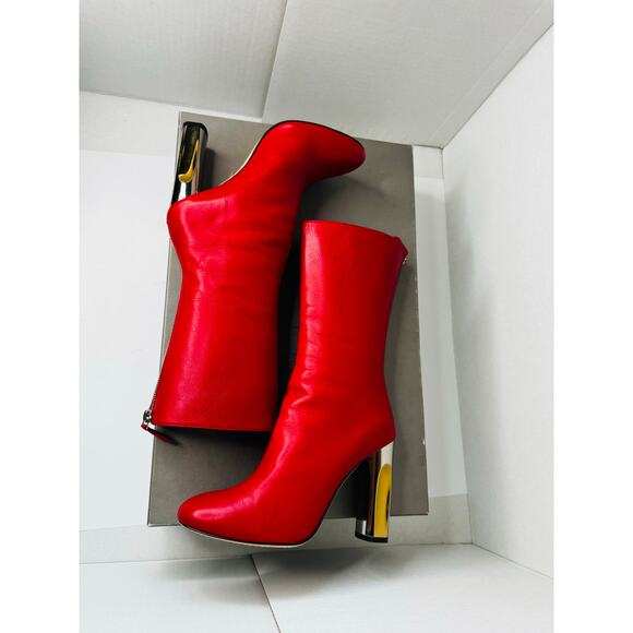 Alexander McQueen Red Leather Lux Duchess Bootie Boots 105mm High Heel Size 37.5 - Picture 8 of 13
